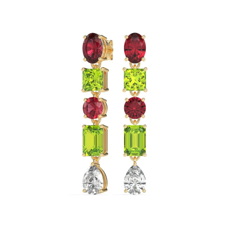 Multi-Shape Dangle 5 Stone Earrings