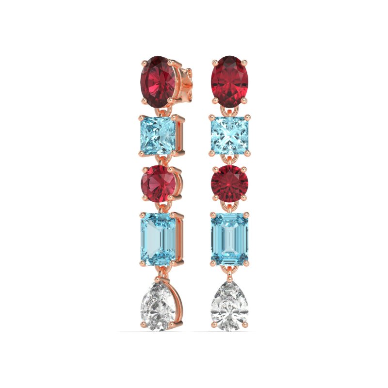 Multi-Shape Dangle 5 Stone Earrings
