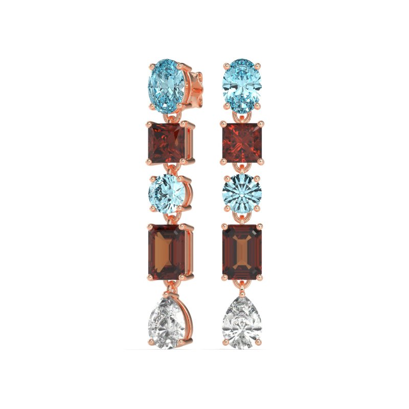 Multi-Shape Dangle 5 Stone Earrings
