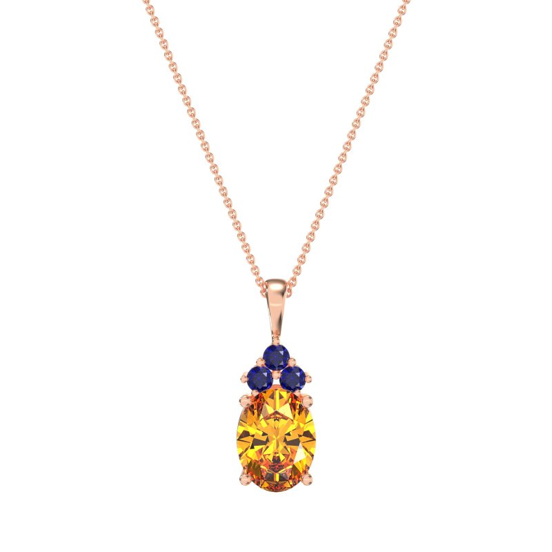 Three Stone Triangle and Oval Necklace
