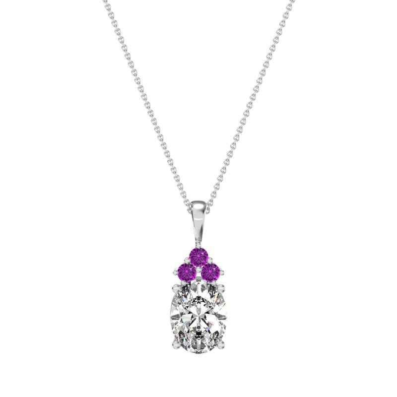 Three Stone Triangle and Oval Necklace