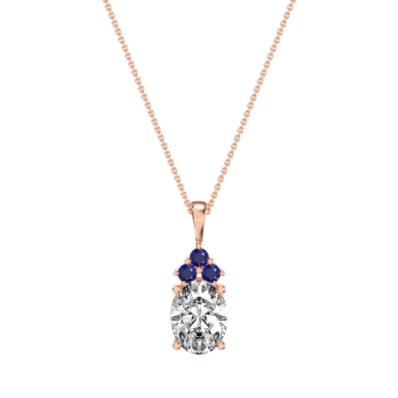 Three Stone Triangle and Oval Necklace