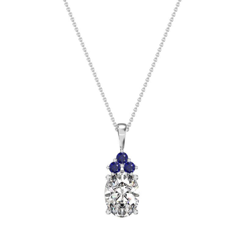 Three Stone Triangle and Oval Necklace