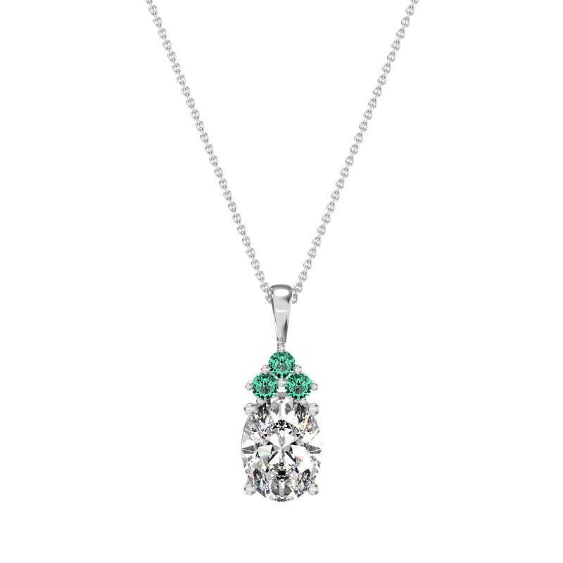 Three Stone Triangle and Oval Necklace