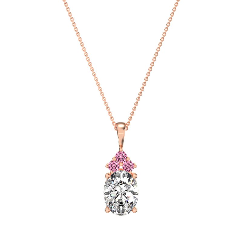 Three Stone Triangle and Oval Necklace