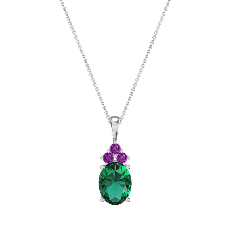 Three Stone Triangle and Oval Necklace