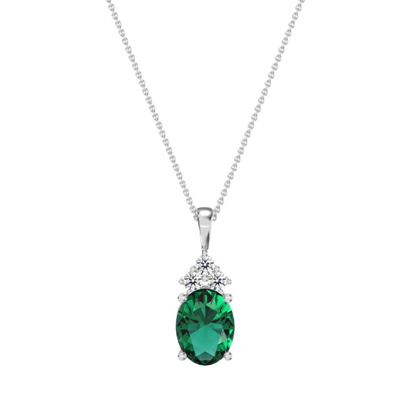 Three Stone Triangle and Oval Necklace