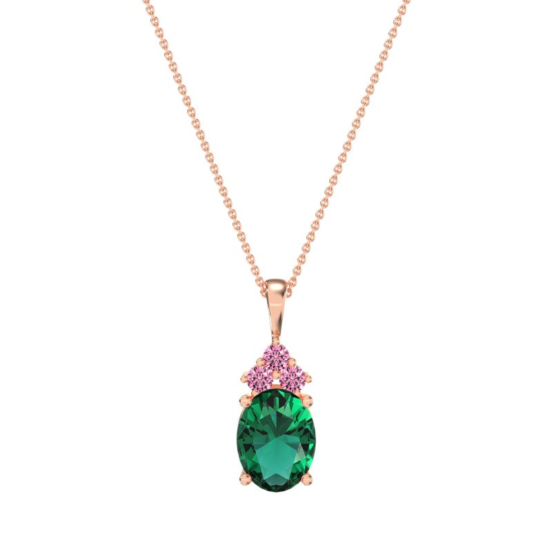 Three Stone Triangle and Oval Necklace