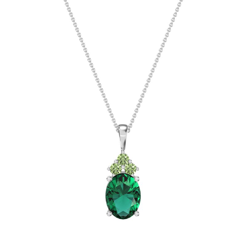 Three Stone Triangle and Oval Necklace