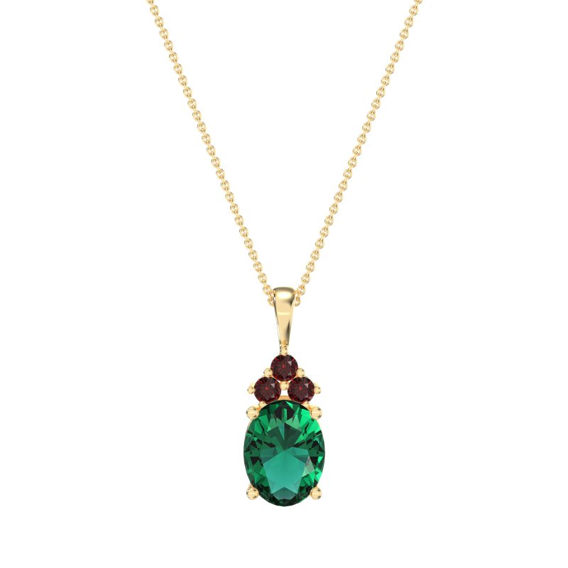 Three Stone Triangle and Oval Necklace