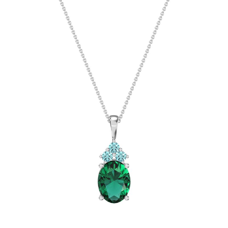 Three Stone Triangle and Oval Necklace