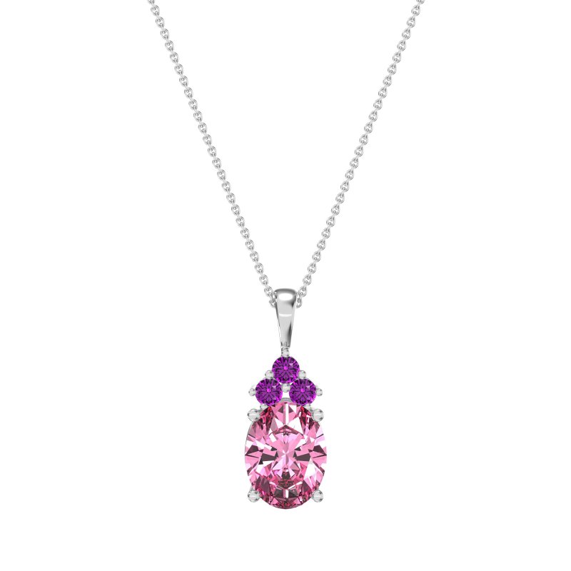Three Stone Triangle and Oval Necklace