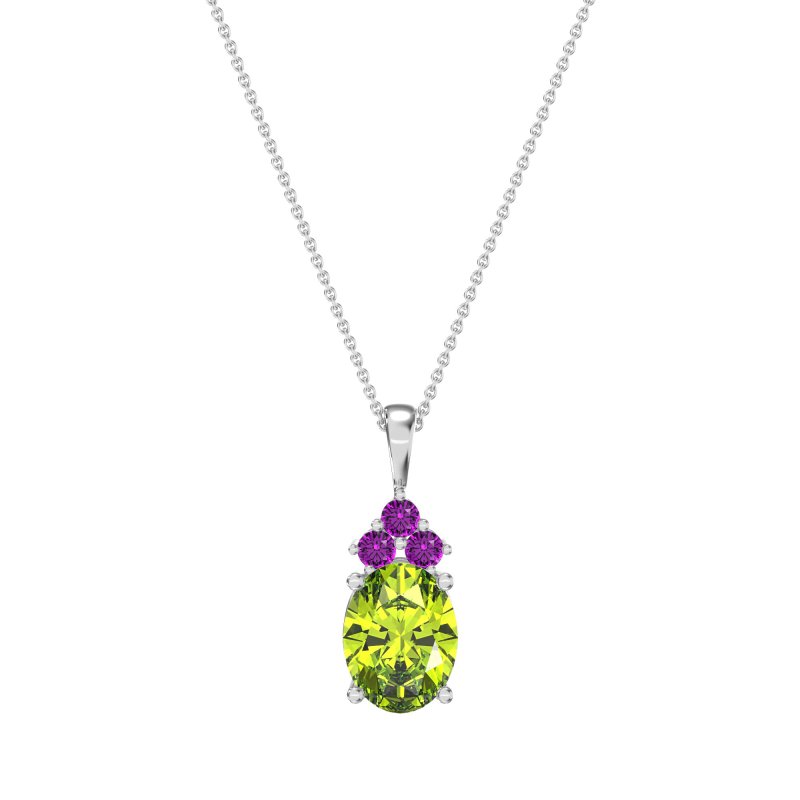 Three Stone Triangle and Oval Necklace