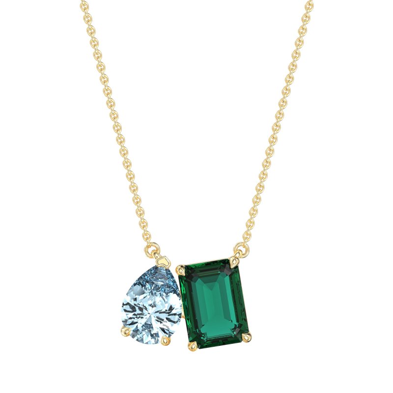 Pear and Emerald Toi et Moi Necklace