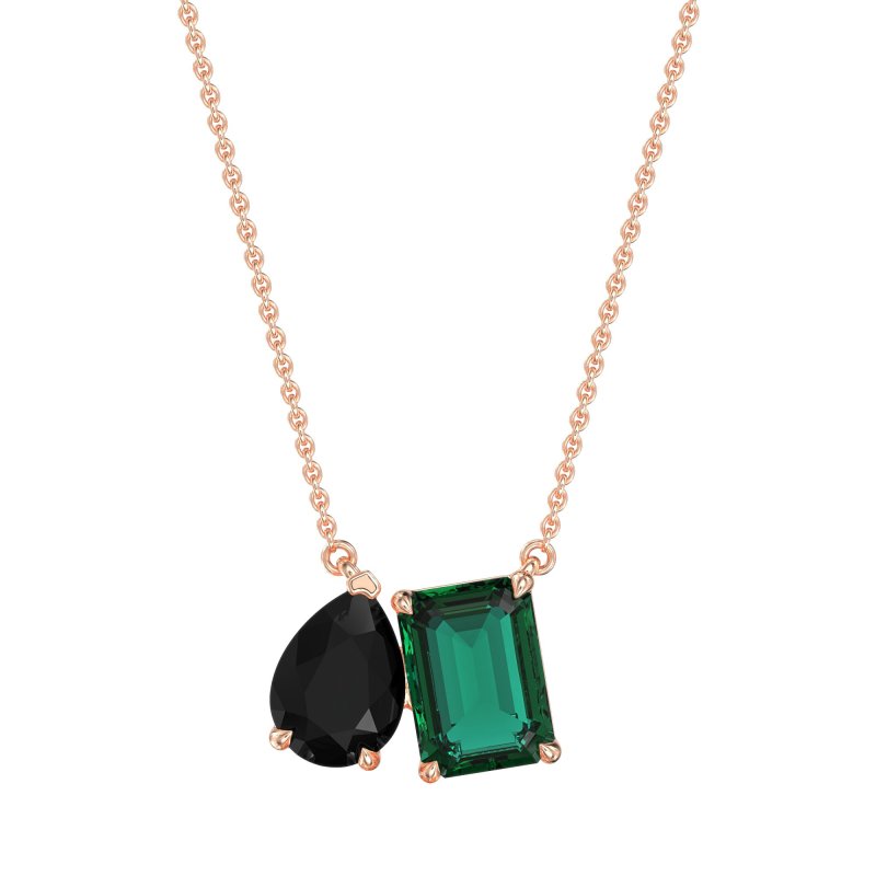 Pear and Emerald Toi et Moi Necklace