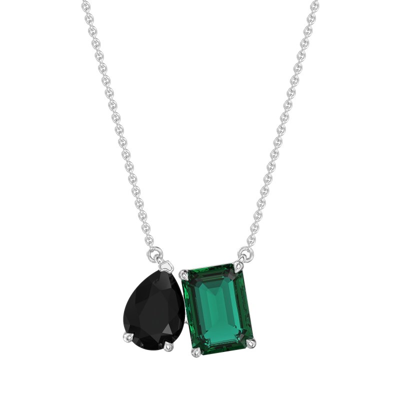 Pear and Emerald Toi et Moi Necklace