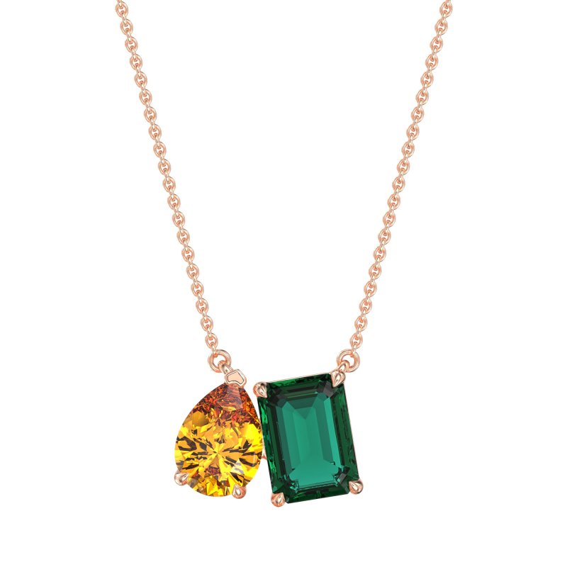 Pear and Emerald Toi et Moi Necklace