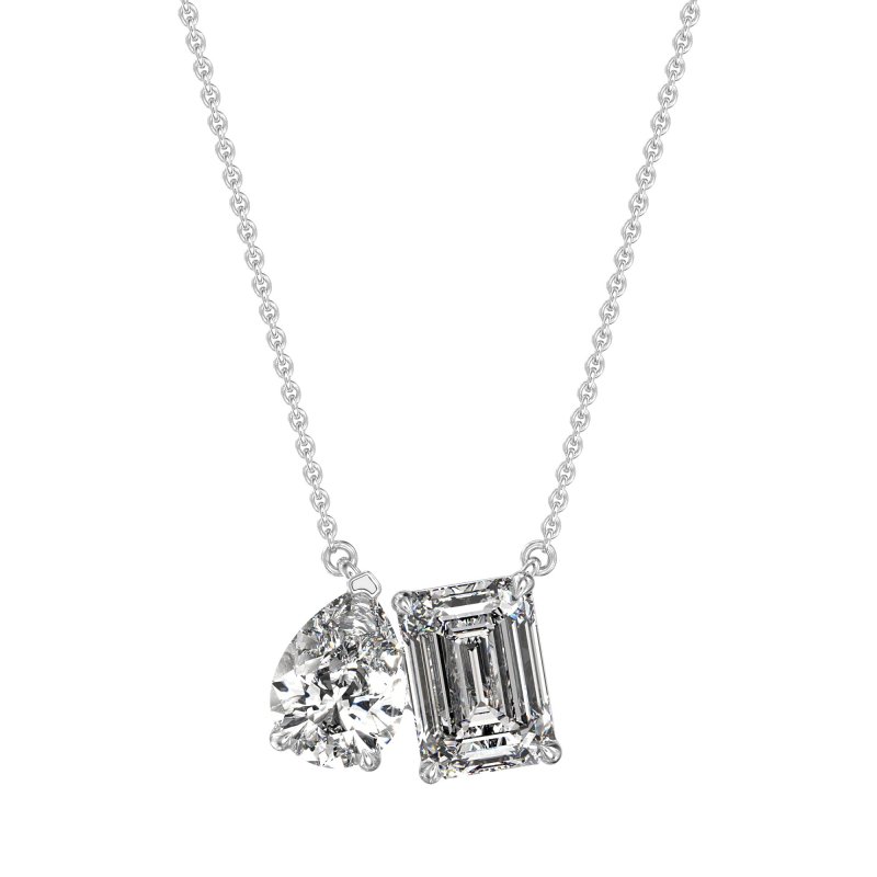 Pear and Emerald Toi et Moi Necklace