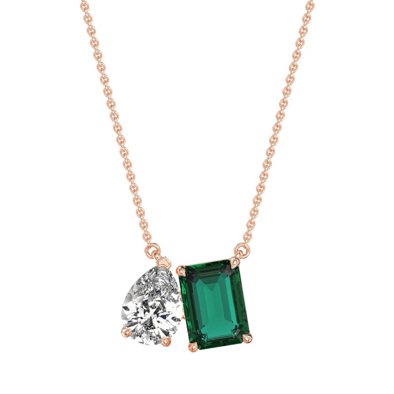 Pear and Emerald Toi et Moi Necklace