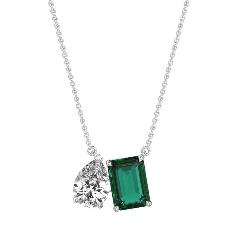 Pear and Emerald Toi et Moi Necklace