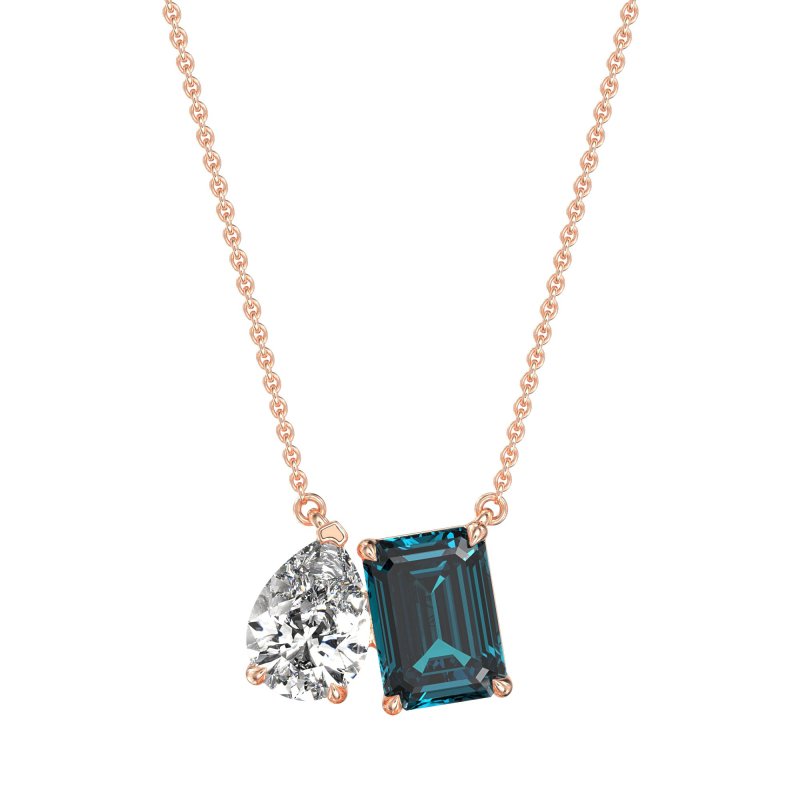 Pear and Emerald Toi et Moi Necklace