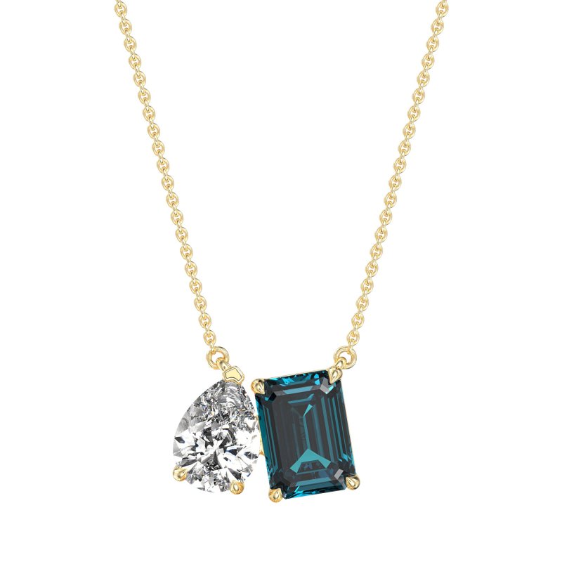 Pear and Emerald Toi et Moi Necklace