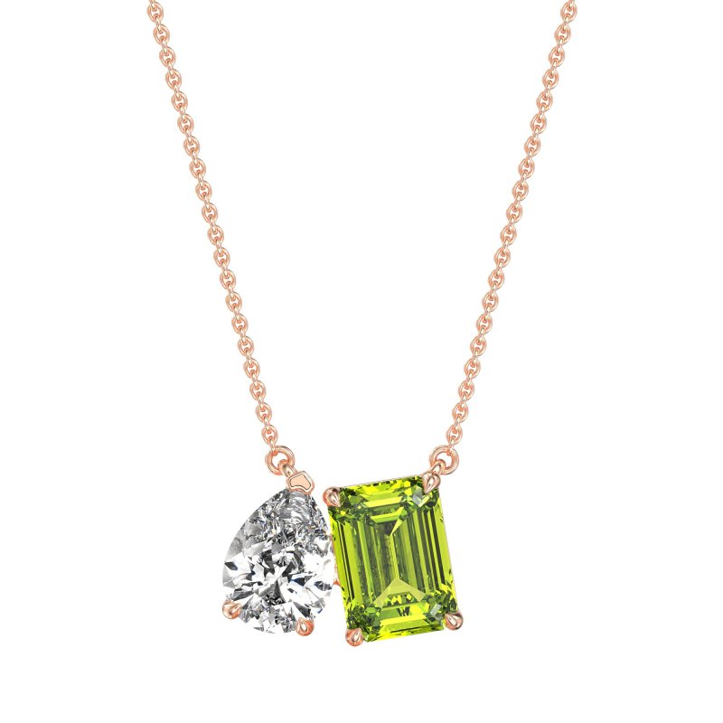 Pear and Emerald Toi et Moi Necklace