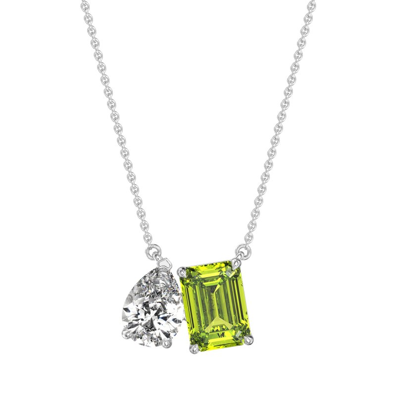Pear and Emerald Toi et Moi Necklace