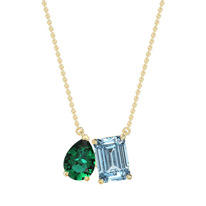 Pear and Emerald Toi et Moi Necklace
