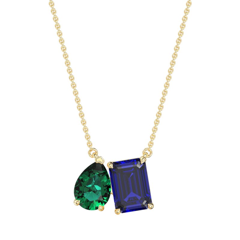Pear and Emerald Toi et Moi Necklace