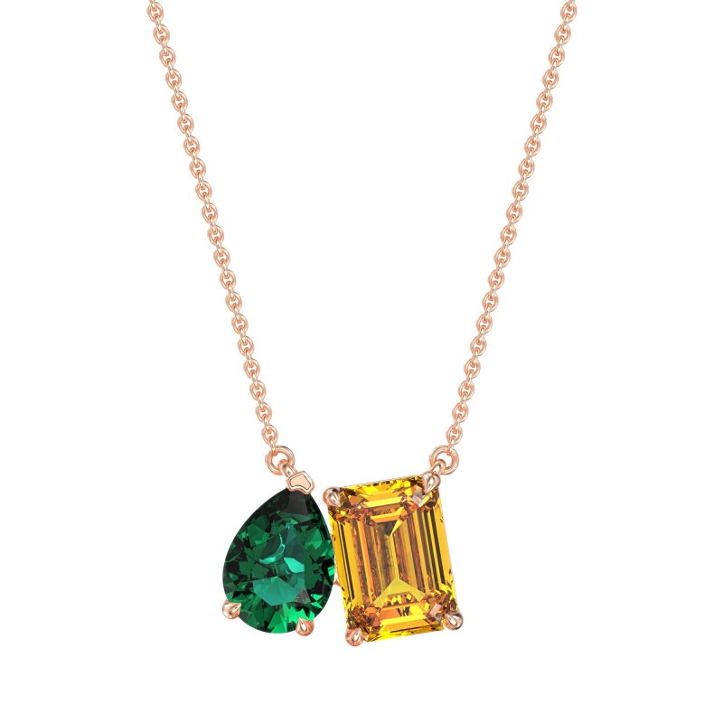 Pear and Emerald Toi et Moi Necklace