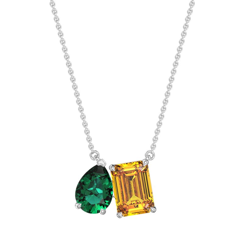 Pear and Emerald Toi et Moi Necklace