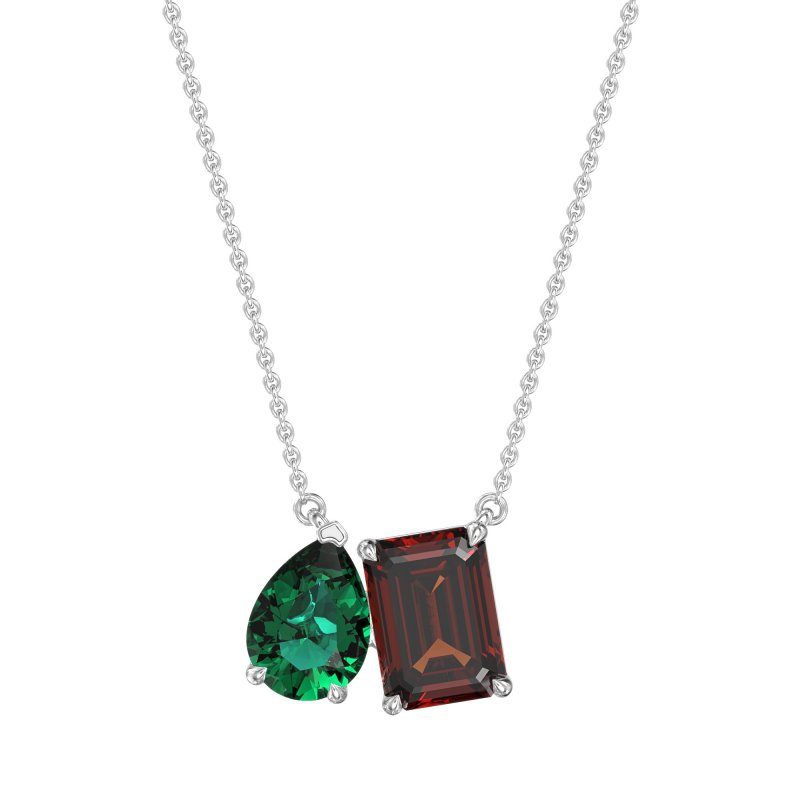 Pear and Emerald Toi et Moi Necklace