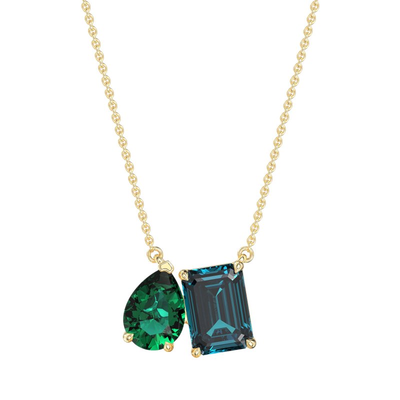 Pear and Emerald Toi et Moi Necklace
