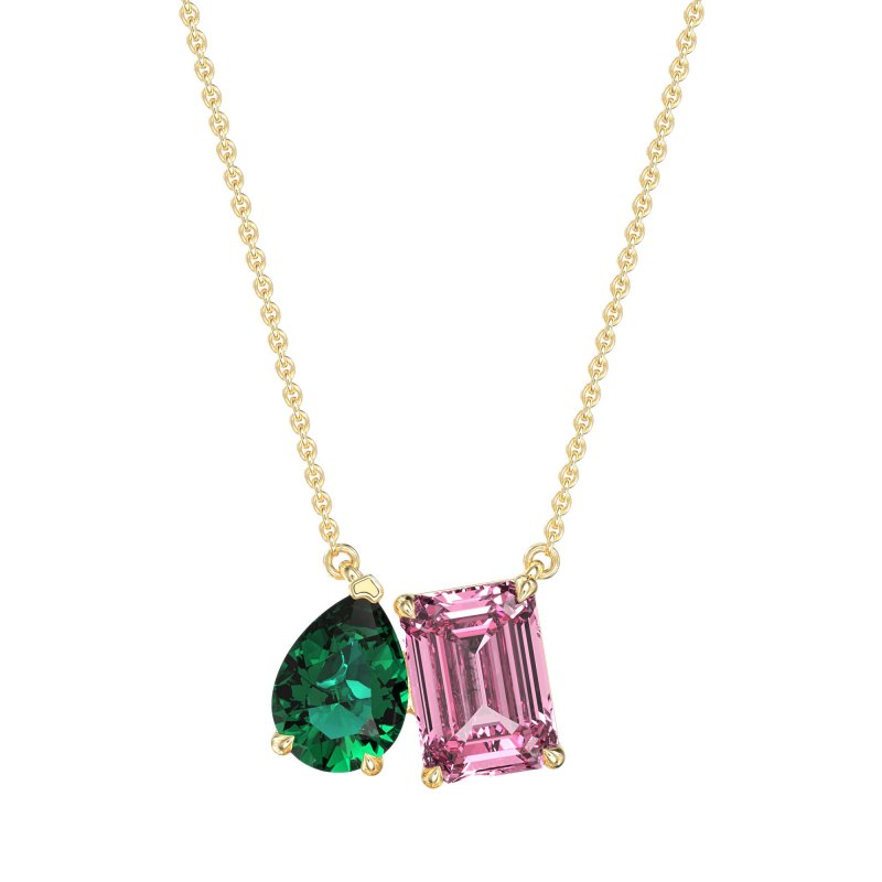 Pear and Emerald Toi et Moi Necklace
