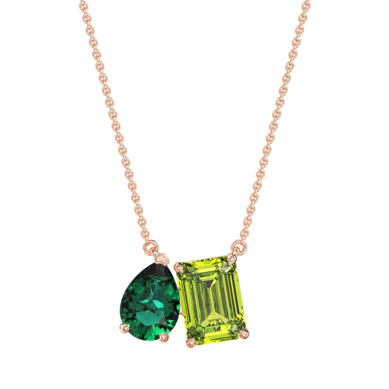 Pear and Emerald Toi et Moi Necklace