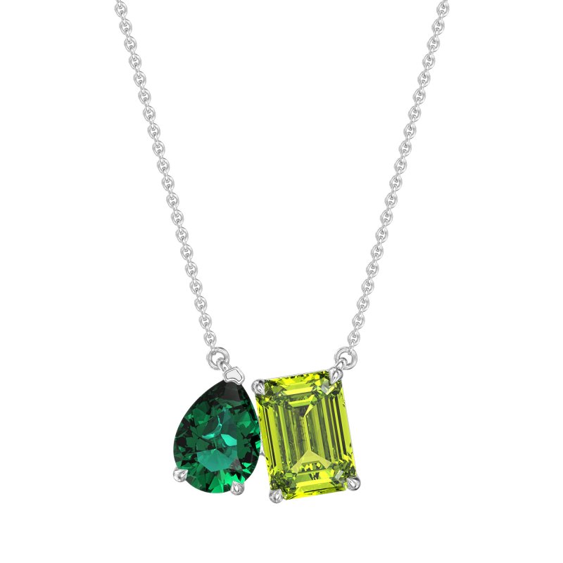 Pear and Emerald Toi et Moi Necklace
