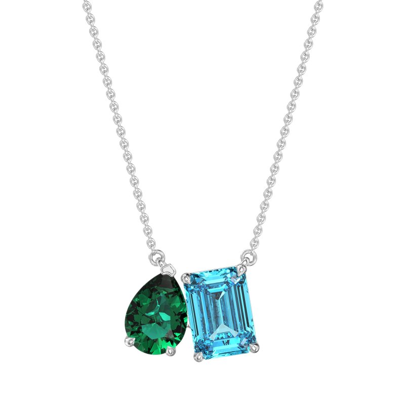 Pear and Emerald Toi et Moi Necklace