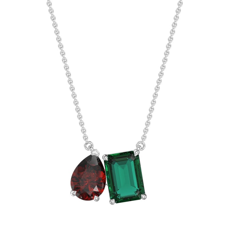 Pear and Emerald Toi et Moi Necklace