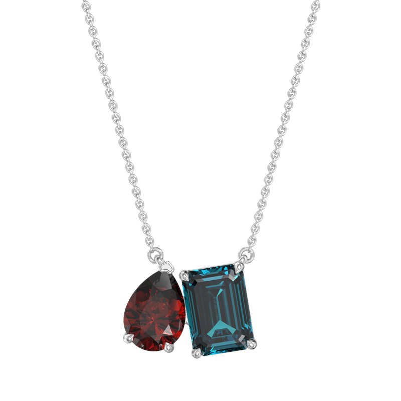 Pear and Emerald Toi et Moi Necklace