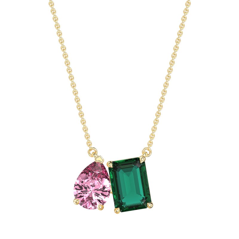 Pear and Emerald Toi et Moi Necklace