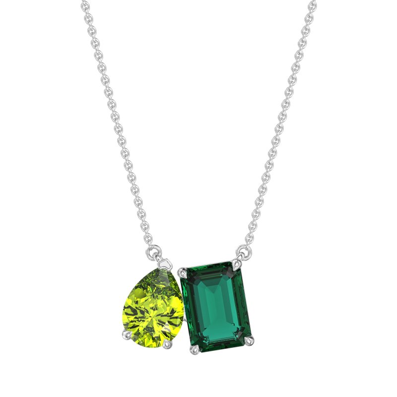 Pear and Emerald Toi et Moi Necklace