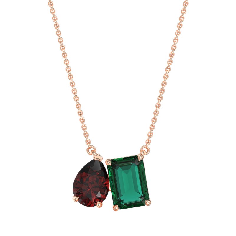 Pear and Emerald Toi et Moi Necklace