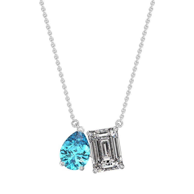Pear and Emerald Toi et Moi Necklace