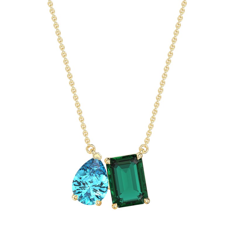 Pear and Emerald Toi et Moi Necklace