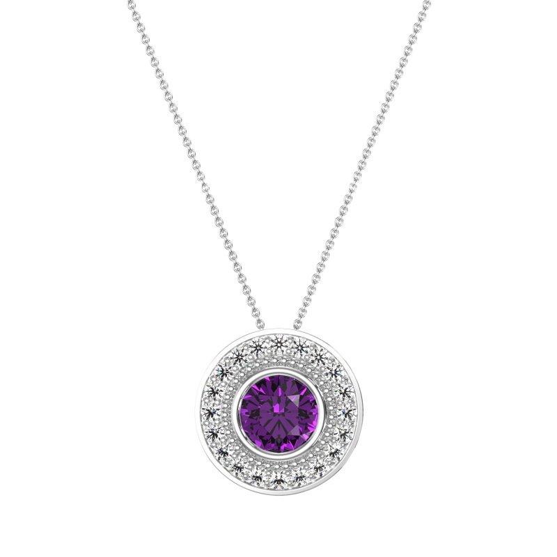 Round Halo Bezel Necklace