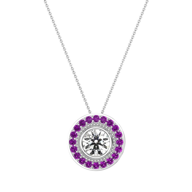 Round Halo Bezel Necklace