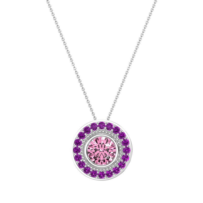 Round Halo Bezel Necklace