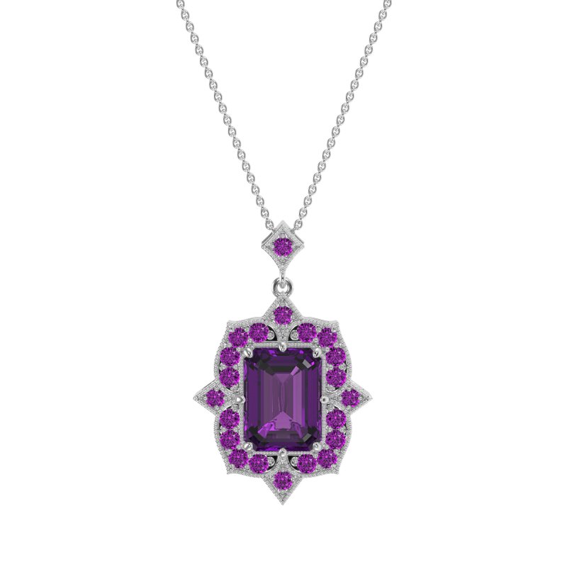 Vintage Halo Emerald Cut Necklace