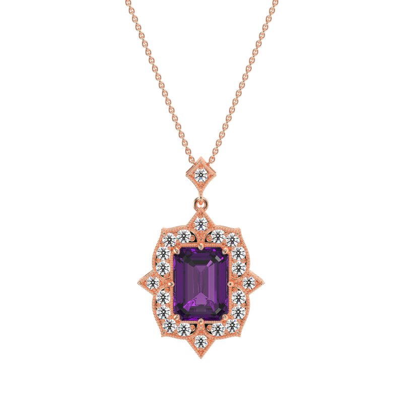 Vintage Halo Emerald Cut Necklace